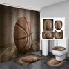 Sport Game Fabric Shower Curtain Set Cool Basketball Soccer Volleyball Rugby Baseball Graffiti Sports Theme Bathroom Set Decor