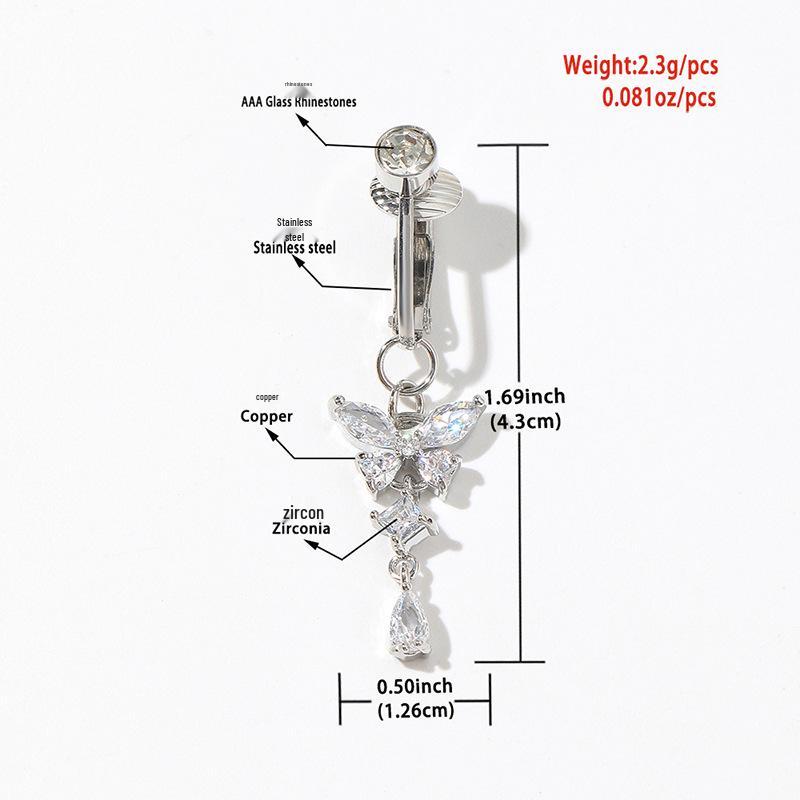 Butterfly No-Pierce Zircon Belly Button Ring - Fashionable Copper Body Jewelry Pendant