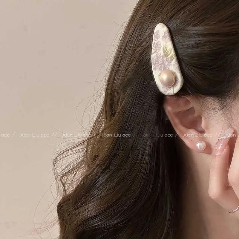 Korean Floral Rhinestone Pearl Hair Clip for Women