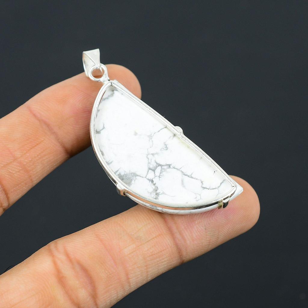 Womens Day Sale 925 Silver Crescent Howlite Gemstone Birthday Ethnic New Pendant