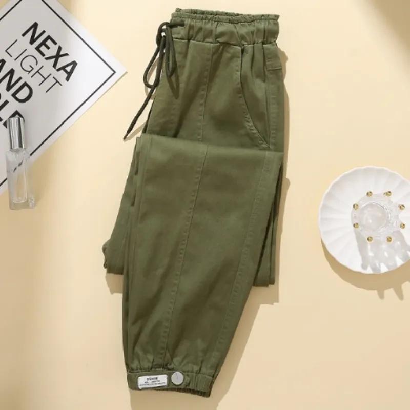 

Весенние женские брюки, модные свободные длинные брюки, женские эластичные базовые брюки, повседневные джинсы S темно-зеленого