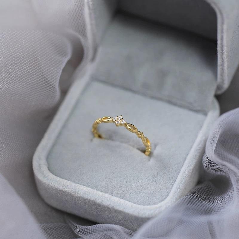S925 Sterling Silver Gold-Plated Diamond Geometric Open Ring Female Design Niche Simple Bracelet High-Grade Light Luxury Tail Ring