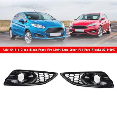 Areyourshop Pair Grille Gloss Black Front Fog Light Lamp Cover Fit Ford Fiesta 2013-2017