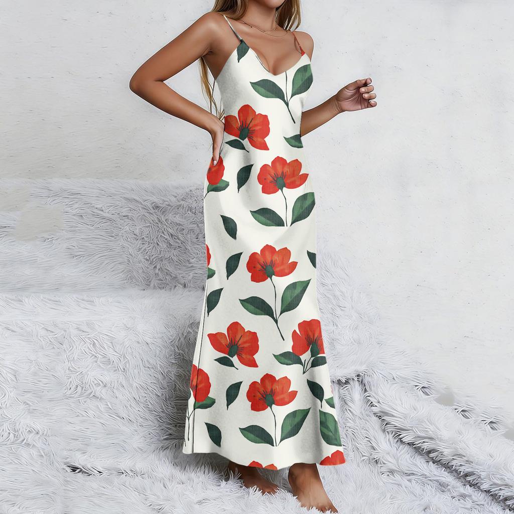 Ladies' floral nightgown sexy suspender nightgown slit sexy thin home outfit