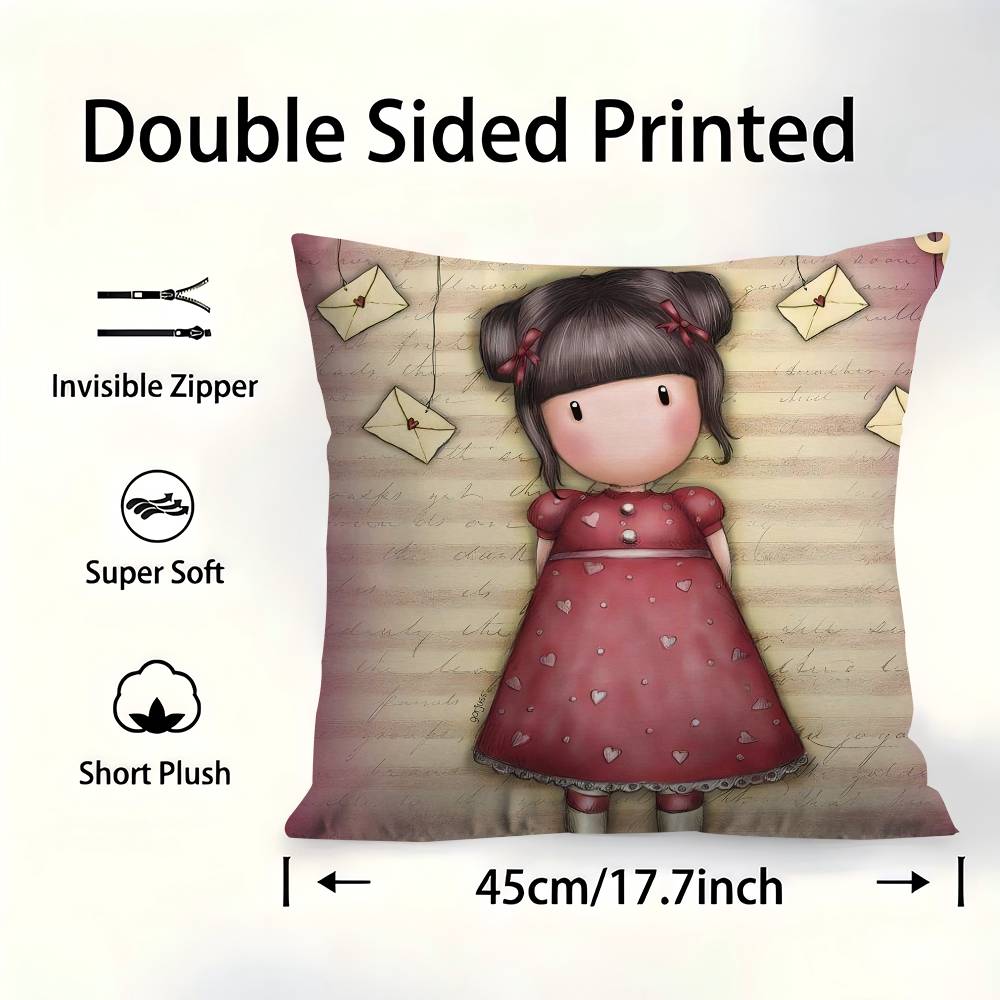SSantoroGorjuss Cute Cartoon Girl Pillow Cover For Bedroom Room And Living Room Sofa Decorative Cushion Cover