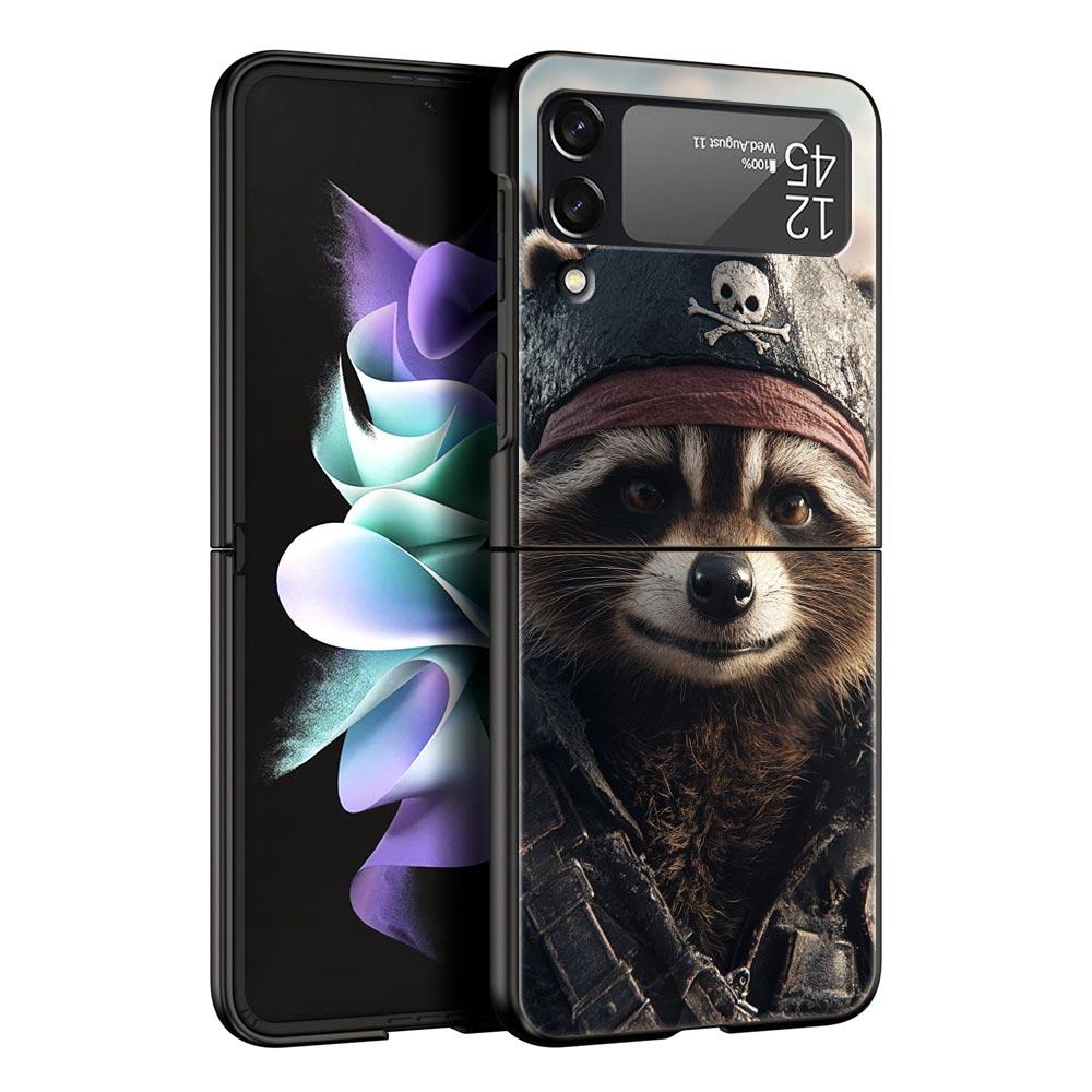 Mapache Hard PC Phone Case For Samsung Galaxy Z Flip 7 6 5 4 Black Cover For Galaxy Z Flip 3 Foldable Shell Fundas Capas Coque