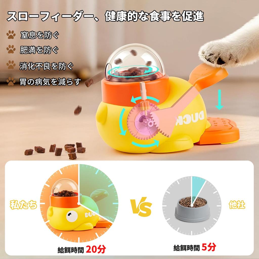 Minezaki Dog Educational Toy Pet Feeding Toy Pet Educational Toy Yellow Duck Feeder Dog Toy Educational Press to dispense treats Prevents dogs from