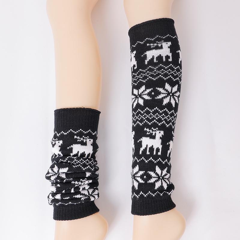 

Festive Snowflake Knit Long Socks - Warm Winter & Autumn Style for Trendy Girls in Europe & America One Size, Deer чорний