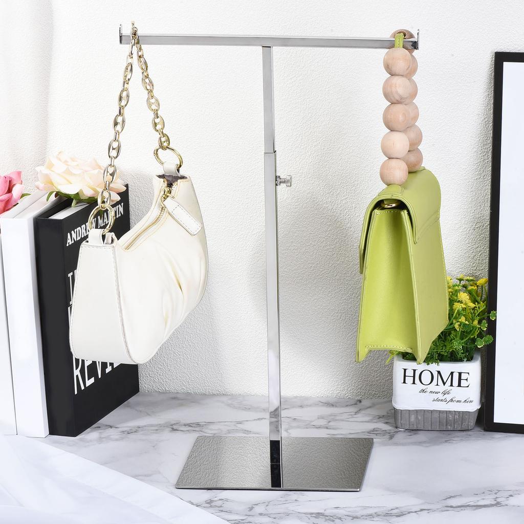 Purse Display Stand T Shaped Metal Adjustable Handbag Rack Double Hook Holder Necklace Organizer for Home Boutique Store