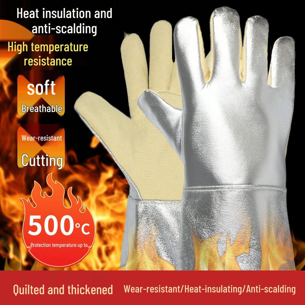 Heat-Resistant Aluminum Foil Gloves - Flame Retardant, Anti-Scald, Durable, Thickened Industrial Baking Gloves for High Temperatures (300°-500°C)