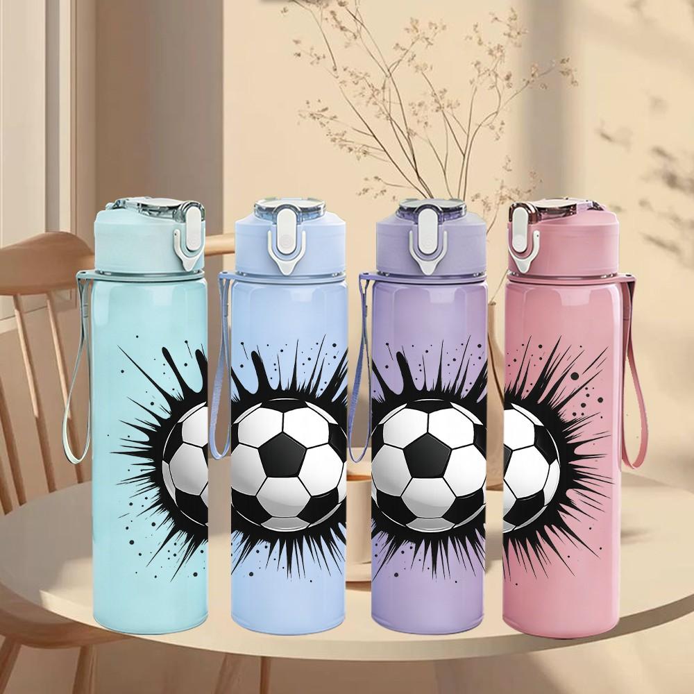 1PC Explosion Effect Soccer Ball Art 750ml Color Plastic Sports Water Bottle Leakproof Flip Straw Lid Suitable for Sports Office Home Use