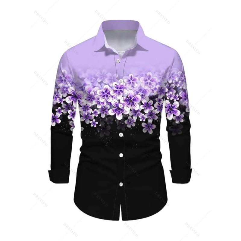 Camicia Hawaiana Camicia Stampata Rosso Rosa Moda Uomo Camicia a Manica Lunga Camicia Bianca Abbigliamento Uomo