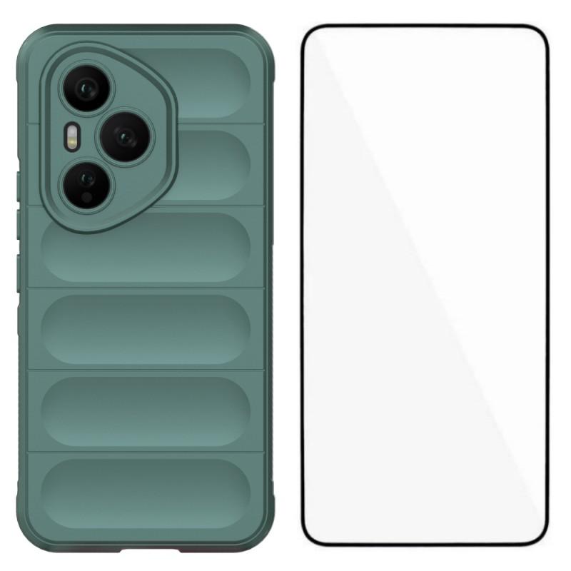 Für Honor 400 Pro 5G (Global) TPU Hülle WANLONFENG HD Serie Rutschfeste Handyhülle mit gehärtetem Glas