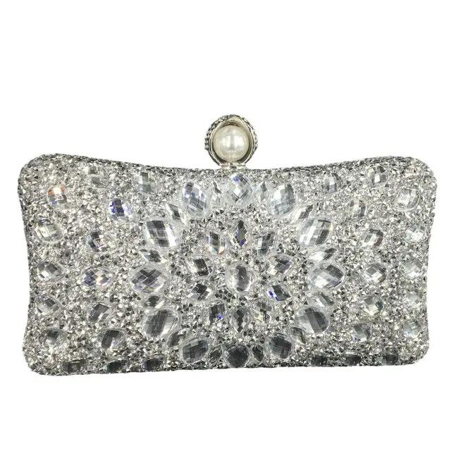 Boutique De FGG Pearl Clasp Colorful Rhinestone Handbags Women Crystal Clutch Evening Bags Wedding Party Dinner Bridal Purse Bag