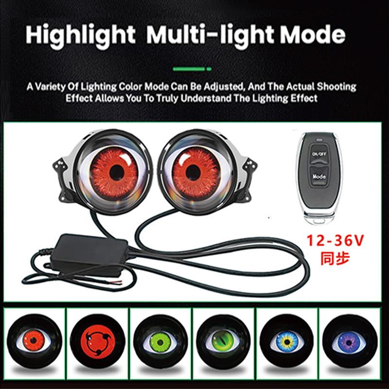 1-2Pcs Car Dynamic Devil Eye Moto Decorative Headlight Demon Eye Universal Modification Headlights 3D Lens Design Remote Control