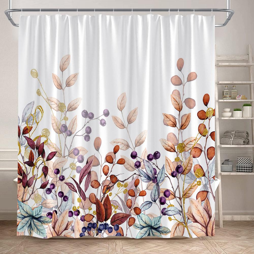 Eucalyptus Leaves Shower Curtains Autumn Brown Leaf Watercolour Plants Modern Bath Curtain Polyester Fabric Home Bathroom Decor