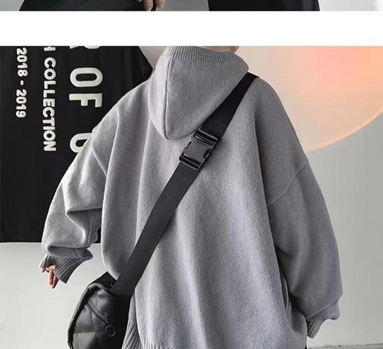 Pánský retro korejský japonský styl mikina přes hlavu s kapucí na podzim a zimu