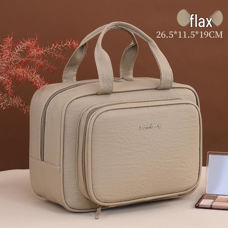 Luxury Large-Capacity Travel Cosmetic Bag with Partitioned Storage and Patch Pockets