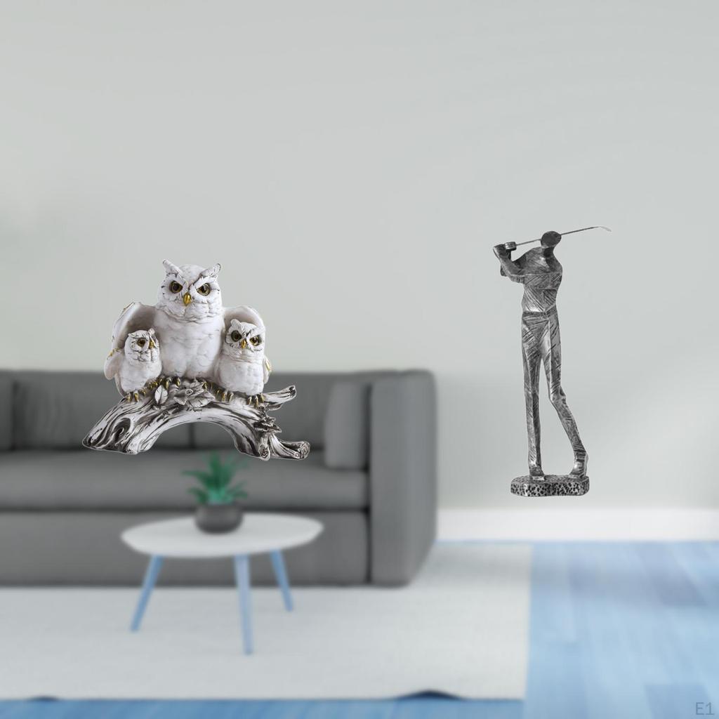 Modern Owl And Golfer Figurine Sculpture for Living Room Office Decor Unique Animal Sports