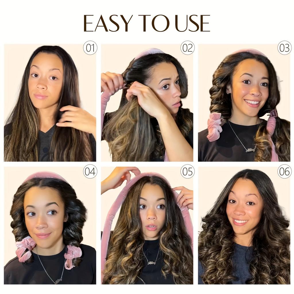 4pcs Heatless Curling Rod No Heat Hair Curlers Overnight Heatless Curling Set with Hair Scrunchies and Clip Styling Tools