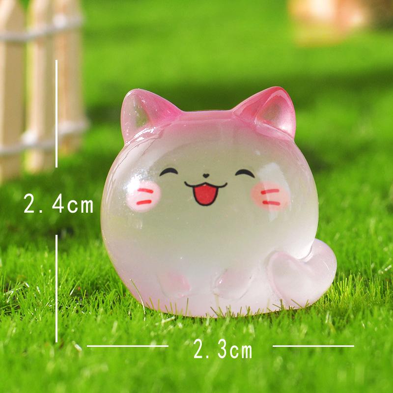 Cute Luminous Kitten Micro-landscape Desktop Ornament, Long-tailed Cat Car Decoration Accessory
