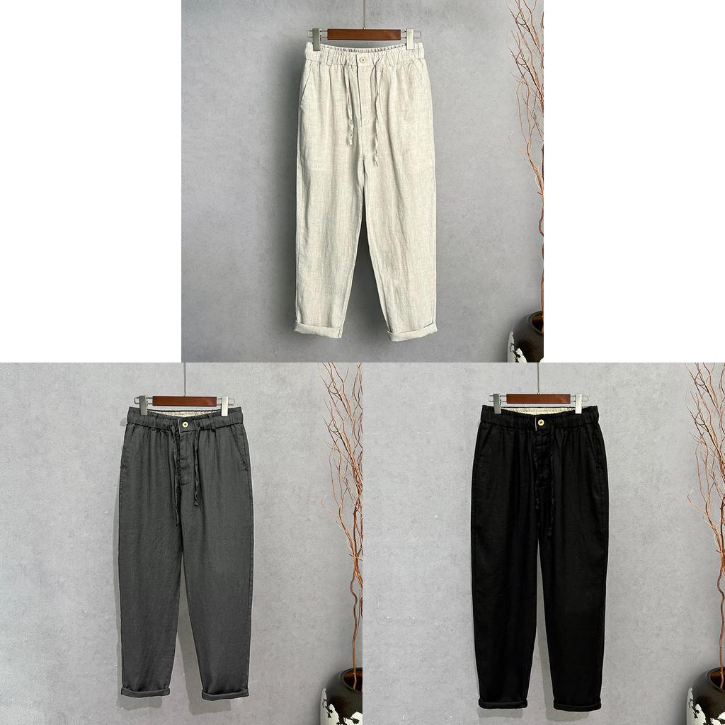 Pure Linen Mens Casual Pants With Water Wash For Summer Comfort
