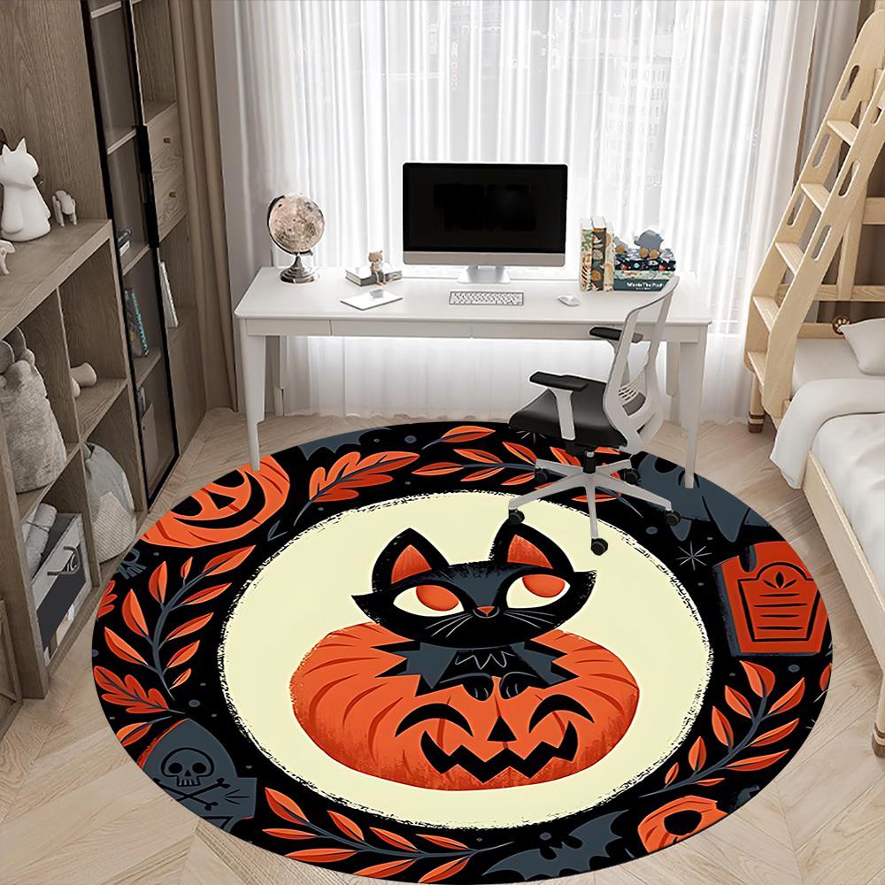 1PC Halloween Pumpkin Office Round Rug, Non slip, Soft and Durable Office Rug for Interior Decoration, Perfect for Office