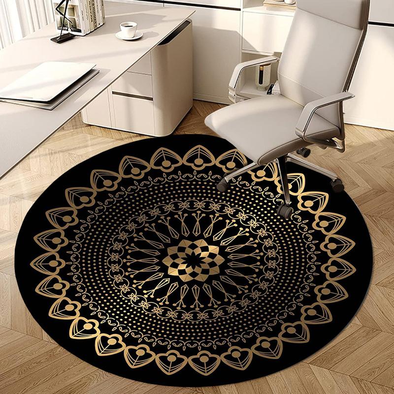 1pc Office Carpet Chair Mats Golden Mandala Pattern Perfect for Decorating Office Chairs, Living Rooms, Or Bedrooms
