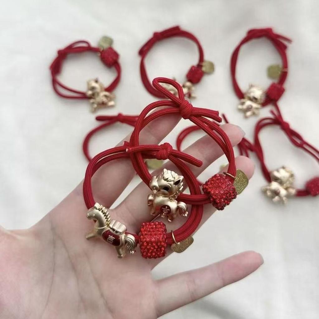 High Elasticity Year of the Horse Red Zodiac Hair Tie for Girls - Festive New Year Hair Accessory
