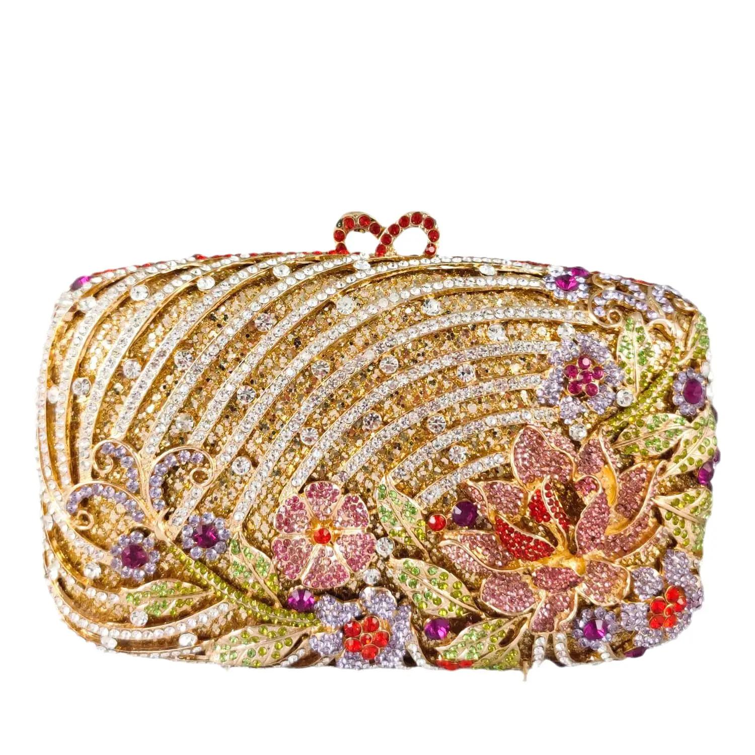 

Boutique De FGG Luxury Crystal Clutch Handbags for Women Formal Party Dinner Rhinestone Clutch Purse Bridal Flower Evening Bag Mini and Heavy