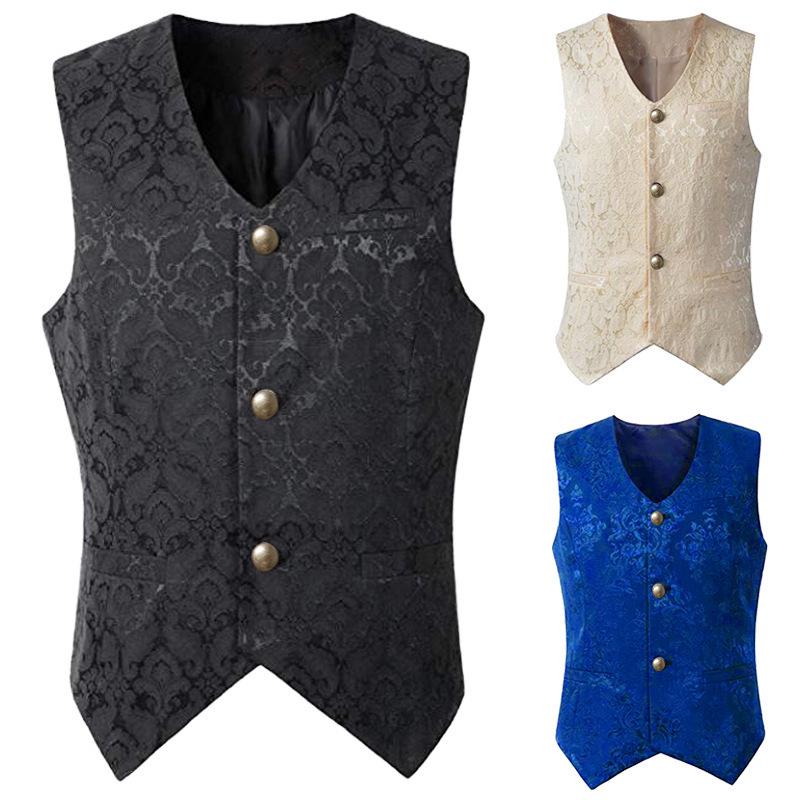 2025 Gothic Medieval Men's Vest and Waistcoat Set for Spring/Autumn - European & American Style Stage Costume