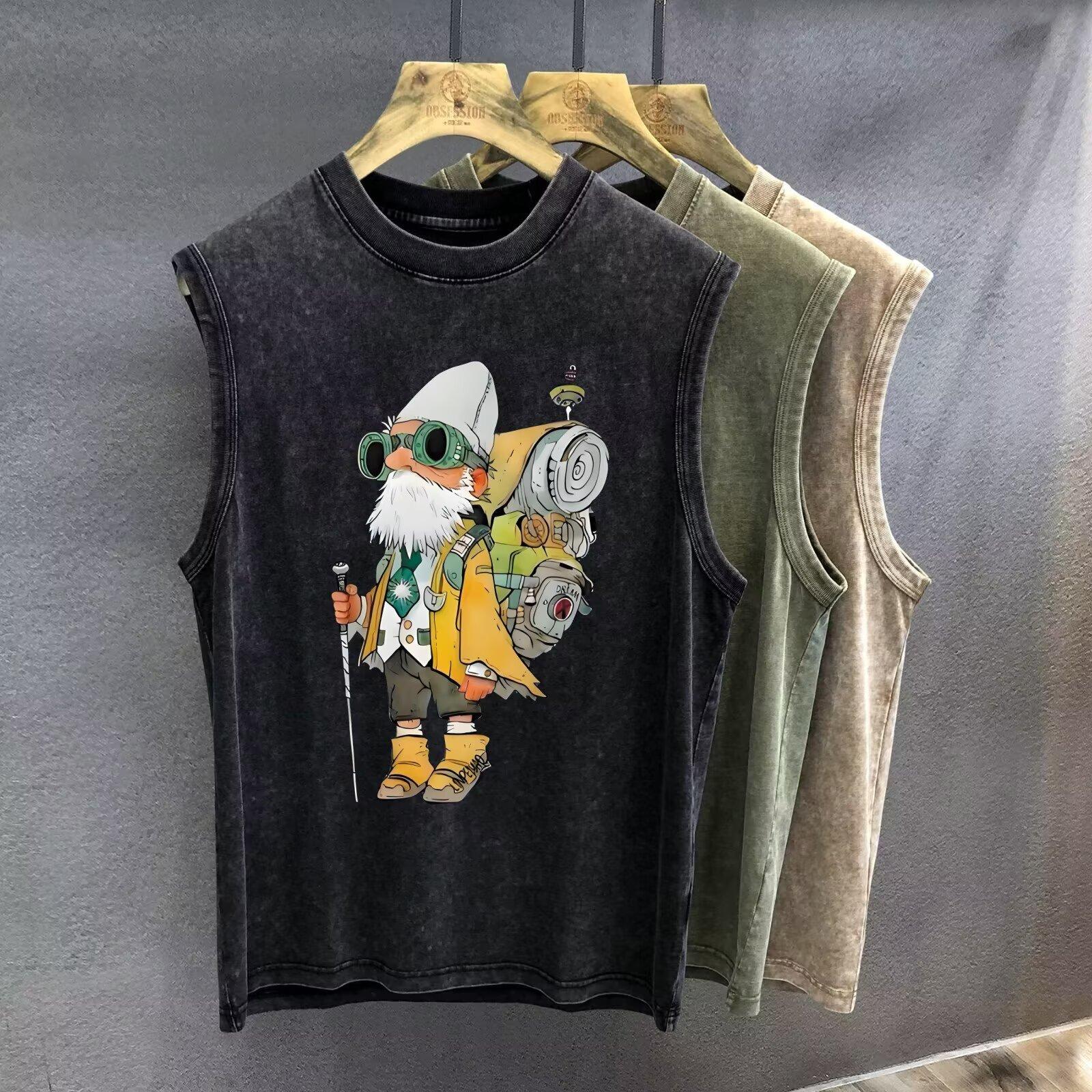 

Мужская летняя майка без рукавов с принтом, тренд в стиле Гонконга, популярная, простая, универсальная, нижняя майка, плечи 5XL серый