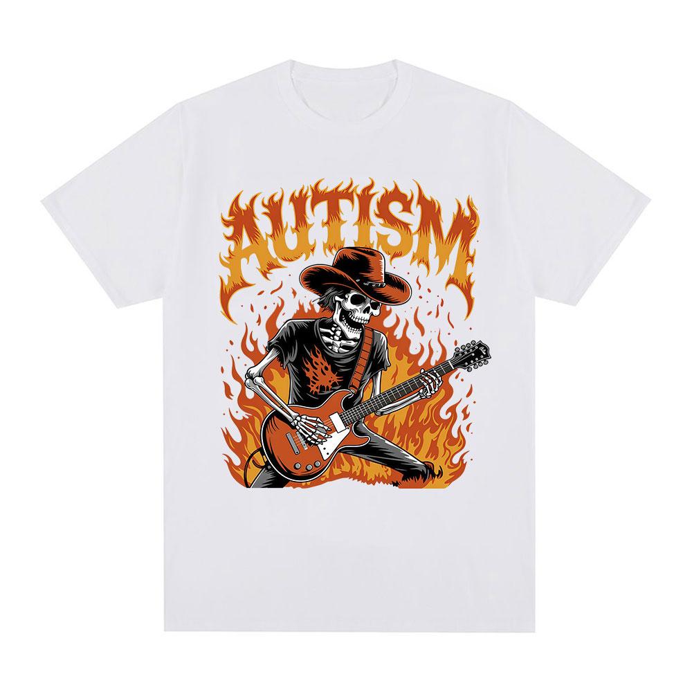Autism Funny Skeleton Meme Tshirts Men Women Clothing Vintage Summer Short Sleeves Tshirt 100 Cotton Casual Oversized T Shirt