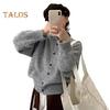 Women Plush Sweater Coat High Collar Long Sleeve Loose Fit Design Knitting Sweater Buttons Closure Knitwear