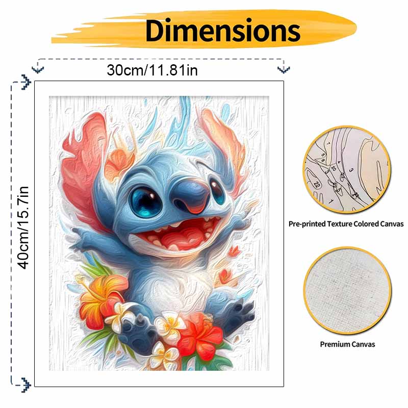 Disney digital oil painting Stitch floral art handmade diy gift home decoration