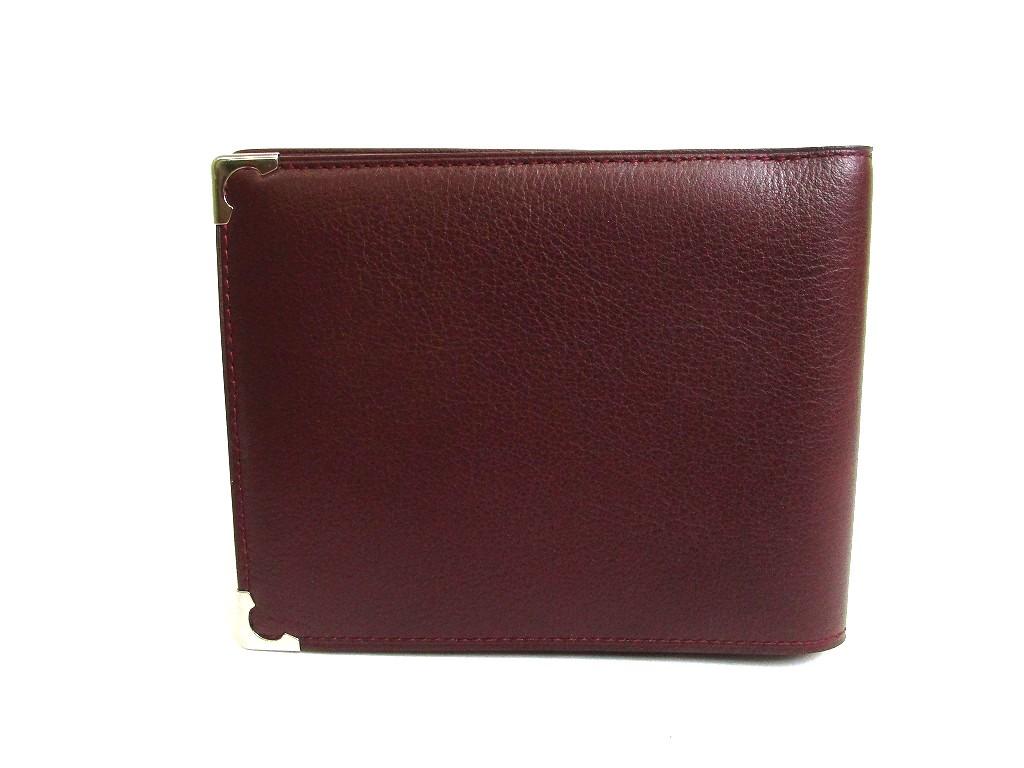 Authentische Cartier Must de Cartier Bordeaux Leder Bifold Geldbörse #b133 Geöffnete Schachtel