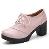 EOFK Damen Pumps Echtes Leder Lammfell Büro Quadratisch Runder Zeh Hohe Absätze 7cm Plateau Damen Derby Schuhe