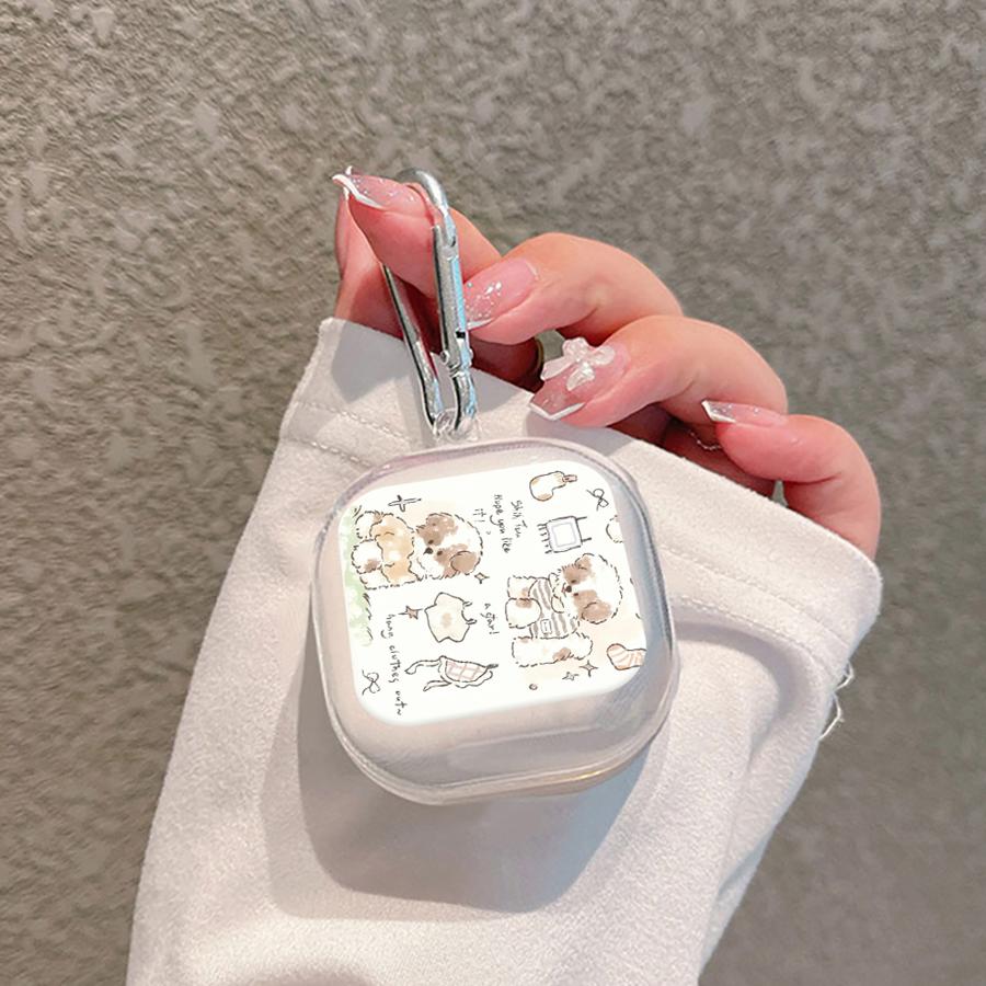 

Clear Earphone Cases Cover With Hook Case For Samsung Galaxy Buds 3 FE 3Pro 2Pro 4 Pro 2 Live 4Pro Cartoon Cute Cat Dog Buds 3 Pro
