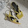 2025 Summer New with Skirt Square Head Fashion Sandals Women's Korean Version High Heel Thin Heel Elegant French Rhinestone Women's Shoes