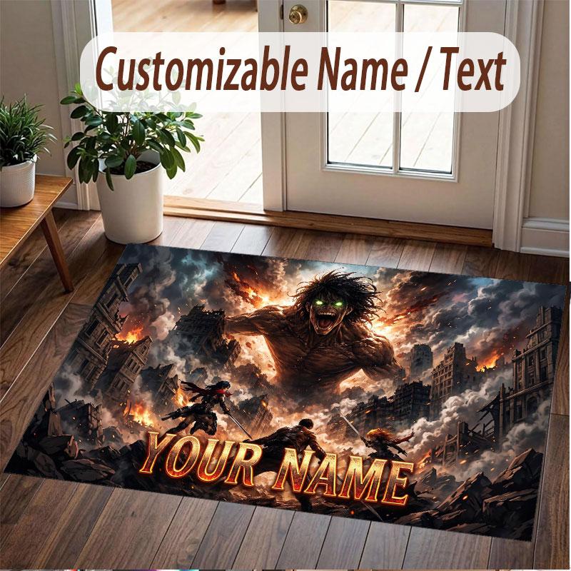 Custom Name Crystal Velvet Rug,Attack on Titan Comfortable Anti Slip Floor Mat For Room Decoration