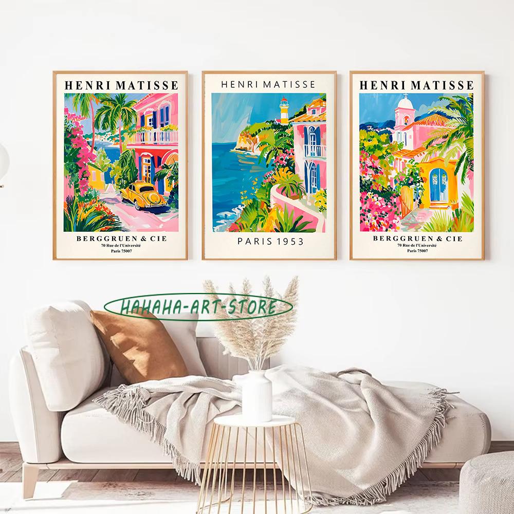 Matisse Beach Coast Landscape Amalfi Summer Painting Poster Preppy Wall Art Y2K Poster Retro Home Decor Canvas Painting Prints