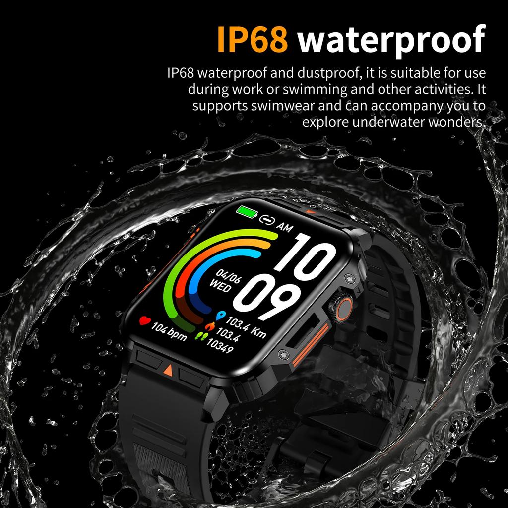2025 New Military Men Smart Watch Health Monitor Bluetooth Call Smartwatch Fitness IP68 Waterproof Sports Watches for Women