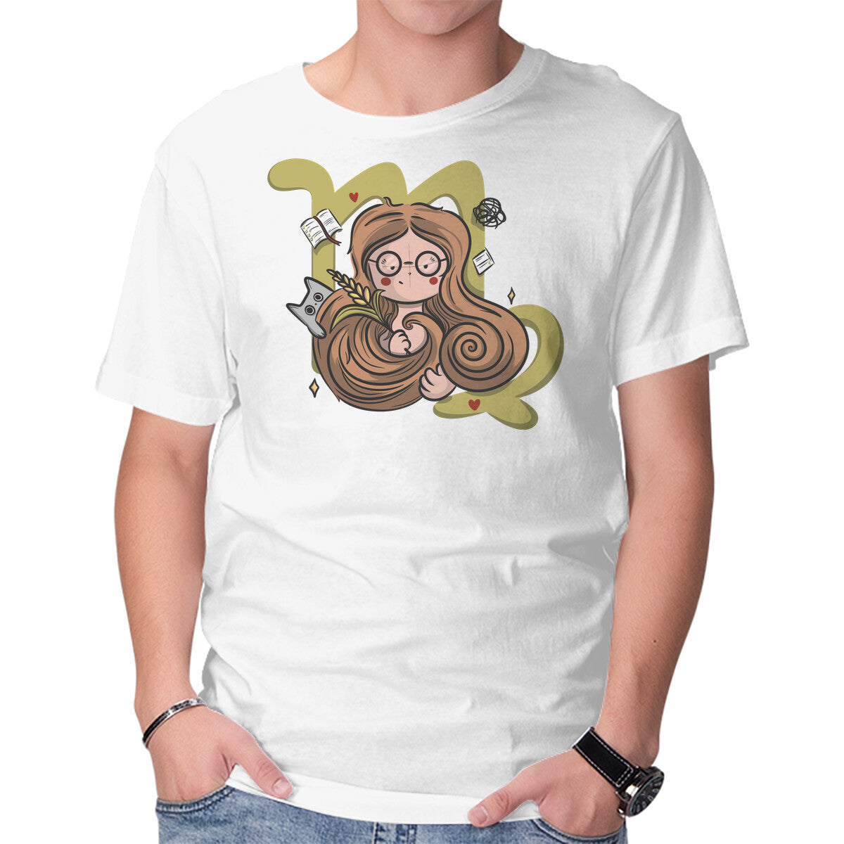 Unisex Crew Neck T-Shirt Celestial Virgo Graphic Short Sleeve Casual Tee M