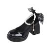 Women's new autumn chunky single shoes round head shallow mouth butterfly knot beaded platform high heels