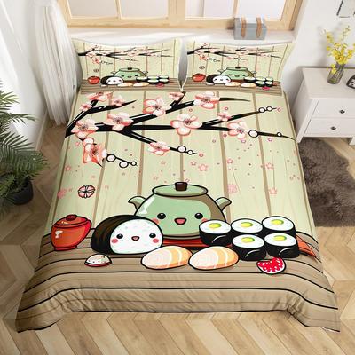 Poszewka na kołdrę Sushi Rozmiar Twin Japońskie Kwiaty Wiśni Pościel dla Dziewcząt Chłopców Wystrój Pokoju Kawaii Sushi Jedzenie Japońskie Poszewka na Kołdrę