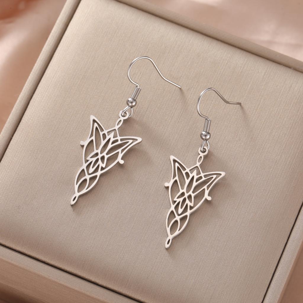 The Lord of the Rings Pendant Earrings Stainless Steel Elf Princess Sacred Geometry Pendant Retro Earrings Jewelry Gifts
