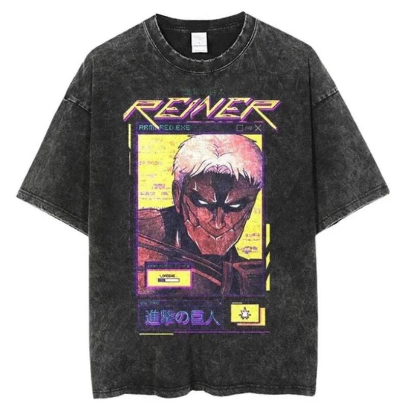 2026 Anime Attack On Titan Retro Washed T-shirt Men's and Women's New Summer Clothing Breathable Casual Top Streetwear Peripheral Tee Y2K