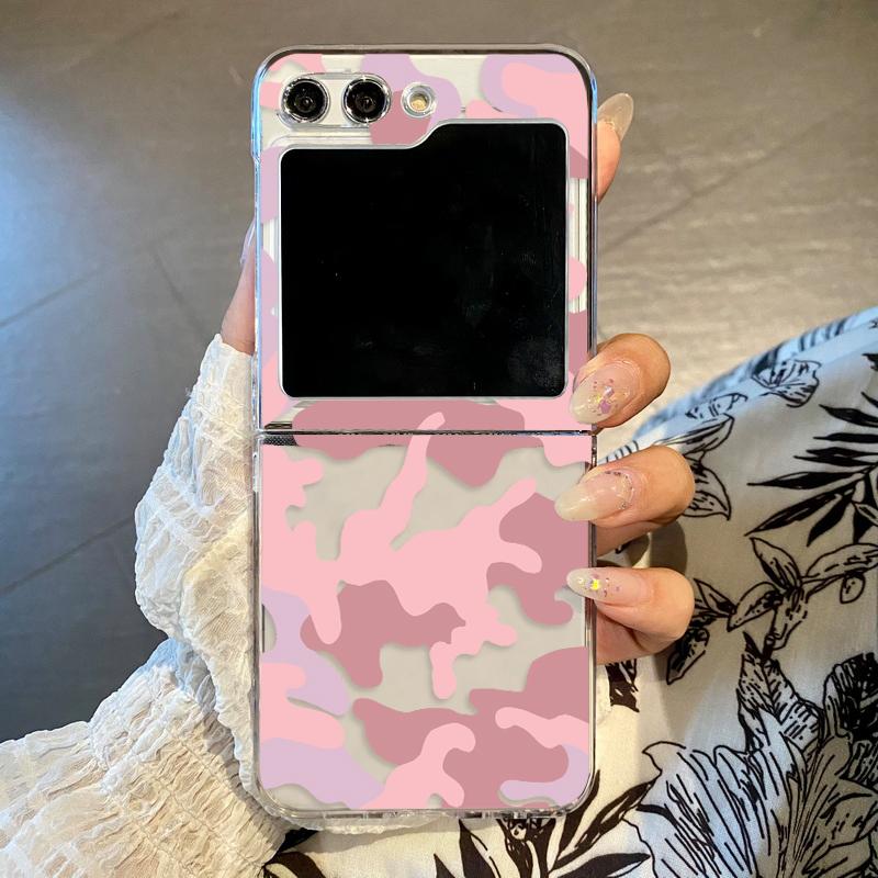 Cow Print Clear Hard PC Phone Case For Samsung Galaxy Z Flip5 Flip4 Flip3 Transparent Folding Back Cover For Samsung Z Flip 5 4