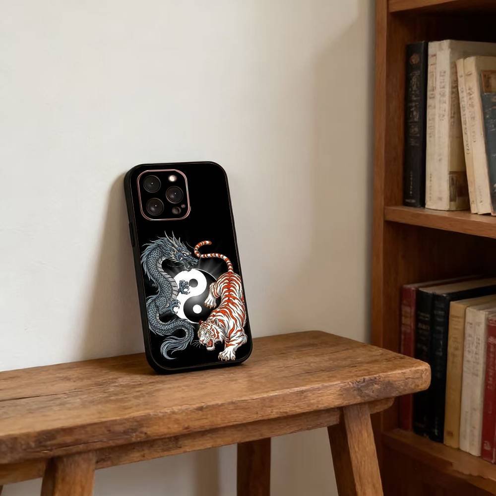 Japanese Art Dragon Yin Yang Phone Case For iPhone 17, 16,15,14,13,12,11 Plus,Pro Max, Others Soft Black Cover