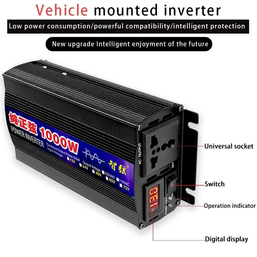 Portable Solar Power Inverter Pure Sine Wave  DC12V 24V To AC 220V Trave Truck Car Converter Home Appliance